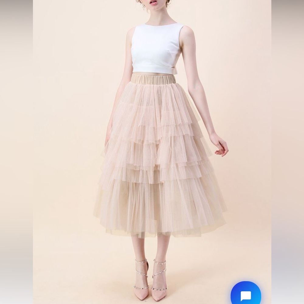 CHICWISH LOVE ME MORE LAYERED TULLE SKIRT IN NUDE PINK - XL